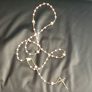 Vintage Pink and Gold Beaded Rosary Necklace